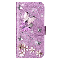 Bling Flip Leather Wallet Phone Case For Samsung S22 S23 Ultra S21 Plus S20 A54 A34 A13 A53 A52 A12 Note20 Cards Glitter Cover