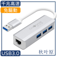 日本秋葉原 USB3.0轉RJ45/3孔USB3.0千兆高速網路卡轉接器