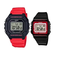 JAM COUPLE CASIO DIGITAL ORIGINAL RESIN RED BLACK & BLACK RED CASIO W-218H-4BVDF W-215H-1A2VDF CASIO