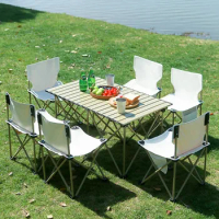 Folding Camping Table Chair Set Nature Hike Table Ultralight Portable Stainless Steel Outdoor Tableware Glamping Multifunctional
