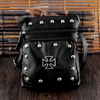 Punk Rock Biker Purse Studded Cross Small Real Leather Shoulder Bag
