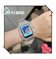 適用applewatchSE蘋果手錶iwatch一體矽膠錶帶6透明冰川保護殼冰川透明38mm（1/2/3代）