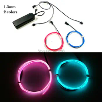 Cheap 2pcs 1meter EL Wire Set LED Strip Light with 3V Steady on/Flashing Controller Flexible and Waterproof EL Wire Rope Tube DI