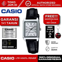 Jam Tangan Wanita Casio LTP-V007L-7E1UDF Original Analog White Dial Black Leather Strap Classic Eleg