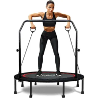 RAVS Mini Trampoline for Kids Adults 40"/48" Foldable Fitness Rebounder Kids Trampoline with 5 Levels Height Adjustable Handle