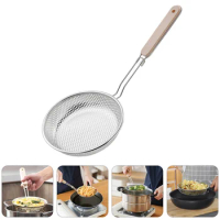 1pc Stainless Steel Colander with Long Handle Airfryer Spoon Kitchen Gadget