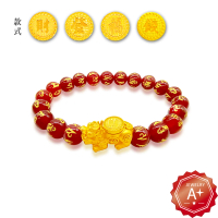 【A+】7選1 9999純黃金設計款紅瑪瑙串珠黃金手鍊 時來運轉貔貅-0.54錢±3厘
