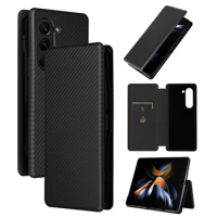 For Samsung Z Fold5 5G Case Carbon Fiber Flip Leather Case for Samsung Z Fold 5 4 3 5G Wallet Card Slot Phone Cover