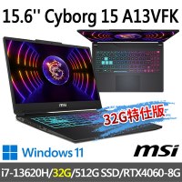 msi微星 Cyborg 15 A13VFK-831TW 15.6吋 電競筆電 (i7-13620H/32G/512G SSD/RTX4060-8G/Win11-32G特仕版)