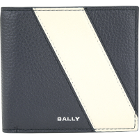 BALLY Lago 對角拼接小牛皮8卡對折短夾(深藍色)