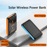 Solar Power Bank, 5000mAh Magnetic Wireless Charger Portable Powerbank for iPhone 15 14 Samsung Xiaomi Power Bank Spare Battery