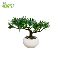 HXGYZP Bonsai Tree Artificial Plant Potted Small Pine Tree Fake Plants With Ceramic Flowerpot Ornament Home Table Garden Decor