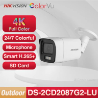 Hikvision Original 4K Full Color Bullet IP Camera 8MP Outdoor Cam Lighting 40m CCTV Built-in Microphone DS-2CD2087G2-LU ColorVu