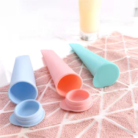 Solid Color Silicone Ice Tube Mold With Lids Colorful Cream Mould Yogurt Popsicle Maker Tray Summer Kitchen Accessories 1PC