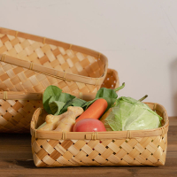 日式手工竹編收納盒整理盒家用水果蔬菜籃創意長形桌面儲物饅頭筐