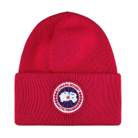 CANADA GOOSE大北極圈地形圓標LOGO美麗諾羊毛針織毛帽(紅)