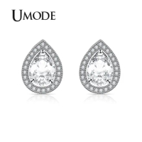 UMODE Water Drop Shape Cubic Zirconia Earrings Piercing Copper 19mm Push Back Nickel Trendy Stud Earrings The Price Of UE0475