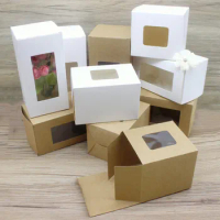 zerong 50pcs wholesale gifts package box 8X8x10/12/14/16x20cm retangluar window box kraft white gifts candy party wrapping