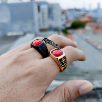 Cincin Titanium Ring Onix Motif Jangkar Mewah Elegan Aksesoris Pria Wanita Antikarat dengan Batu Hij