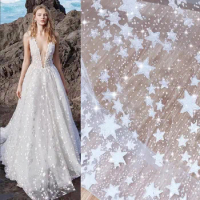 Bronzing and Silver Spray Shiny Star Lace Fabric Mesh Dress Wedding Dress Fabric Bubble RS3780