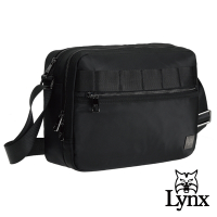 【Lynx】美國山貓輕量防潑水斜紋尼龍布包 多隔層機能 橫式側背包(小) 黑色