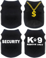 4 Pack Dog Clothes for Small Dog Black Puppy Clothes Soft Chihuahua Clothes K9 Boss Security Pattern
