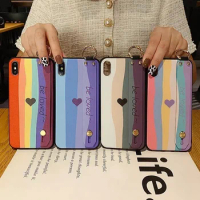 Rainbow Watercolor Wrist Strap Holder Case for Samsung S21 S22 Pro S8 S9 S10 S20 FE Note 20 Ultra 10 8 9 A33 53 73 M52 TPU Cover