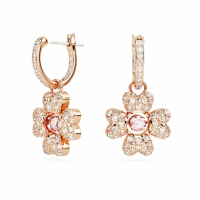 【SWAROVSKI 官方直營】Idyllia 水滴形耳環幸運草 白色 鍍玫瑰金色調 母親節禮物