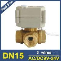 TF15-BH3-B AC/DC9V-24V 3 Wires Brass 1/2'' DN15 Horizontal 3 Way T/L Type Actuator Ball Valve With Manual Override