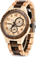 Bewell【日本代購】復古懷舊木錶 男士石英錶 日本機芯 - 楓木＋烏木