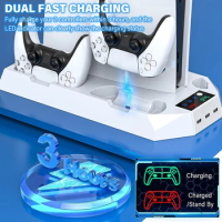 For PS5 Console Vertical Stand Cooling Stand with Dual Controller Fast Charging Dock For Playstation5 Controller Accessories