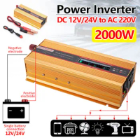 2000W Car Inverter DC 12/24V To AC 220V Voltage Transformer Power Converter Modified Sine Wave LCD Display Fast Charging Socket