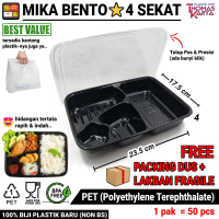 Mika Bento Sekat 4 + Tutup (50 Pcs) PET Kotak Makan Plastik Mika Bento