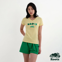 【Roots】Roots 女裝- ROOTS LEAF V領修身短袖T恤(奶油黃)