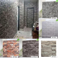 Waterproof 3D Brick Wall Sticker Self-Adhesive Wallpaper PE Cotton Foam Wall Covering Wallpaper Living Room DIY Background Decor