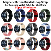 50pcs 20/22mm Magnetic Braided Loop Band For Samsung Watch 4 5 6 Active 2 Gear S3 Bracelet Correa For Huawei Watch GT 2 3