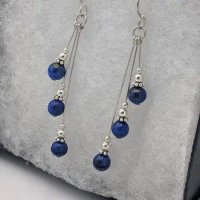 Lapis lazuli earrings, asymmetric earrings, handmade lapis lazuli beaded jewelry