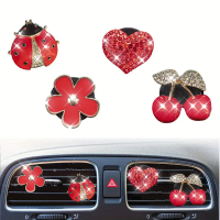 4-Piece Set Cherry Daisy Flower Car Perfume Clip Car Interior Heart Air Conditioning Vent Fragrance 