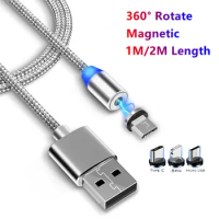 For Samsung Rotate Type C Micro USB 360° Magnetic Cable Galaxy Samsung Galaxy A02 A3 J2 J5 J7 Pro M01 CORE 1M 2M Galaxy S7 S6 S5