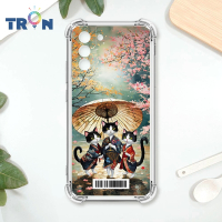 TRON 三星 S21 FE 5G 日系撐傘在櫻花下跳舞的3隻貓咪系列 四角防摔載具殼 軟殼 手機殼