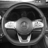 DIY Hand Sewing Car Steering Wheel Cover for Mercedes Benz E300L E260 GLC C260L C200 GLE GLB Car Genuine Leather Accessories