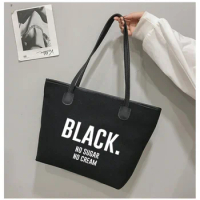 Black No Sugar No Cream Printed Handbag Work Bag Canvas Tote Bag Shoulder Beach Bag Book Bag