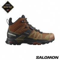 官方直營 Salomon 男 X ULTRA 4 Goretex 中筒登山鞋 焦糖褐/卡其棕/黑