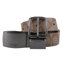 COACH 鐵牌LOGO&amp;穿式雙皮帶頭防刮皮帶禮盒 (卡其)