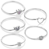 Silver Plated Heart Snake Chain Bracelet For Women Infinite Knot Butterfly Infinity Clasp Femme Bracelet Bangles Luxury Jewelry