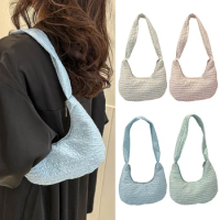 Fashion Pleated Shoulder Bag For Women Simple Solid Color Soft Underarm Bags Dumpling Handbag Female Messenger Bag For Daily