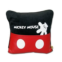 權世界@汽車用品 迪士尼Disney Mickey Mouse米奇 絨布皮質 舒適靠墊抱枕 黑紅色1入 WDC111