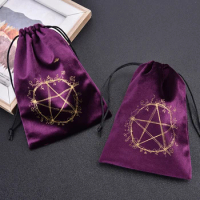 1pc Velvet Pentagram Tarot Storage Bag Board Game Cards Embroidery Drawstring Package Witchcraft Supplies For Altar Tarot Bags