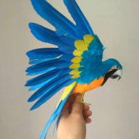 artificial bird large 30x45cm yellow&amp; blue feathers parrot bird handicraft,prop,home garden decoration gift p1664
