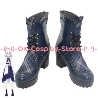 Blue Journey Shirakami Fubuki Cosplay Shoes Vtuber Cosplay Props PU Leather Shoes Halloween Carnival